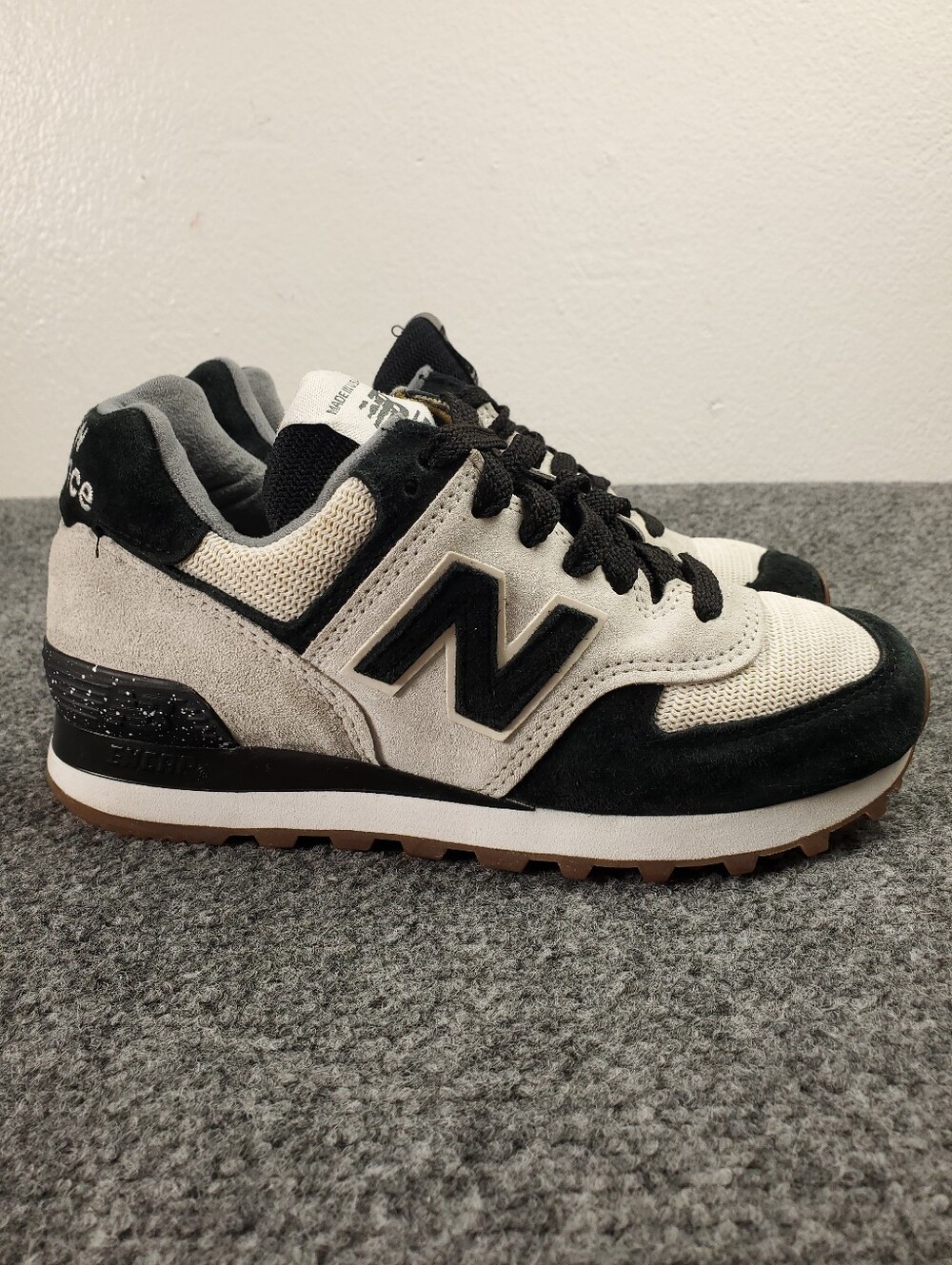 New Balance 574 Made In USA Suede Sneakers 5 Black Cream US574CW2 Retro Shoes